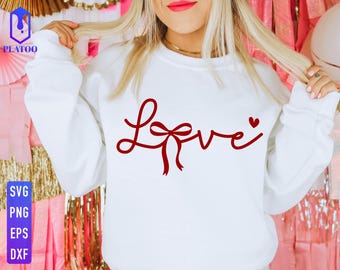 Love Bow SVG, Valentines Day Shirt, Coquette Retro VDay (Digital Download)