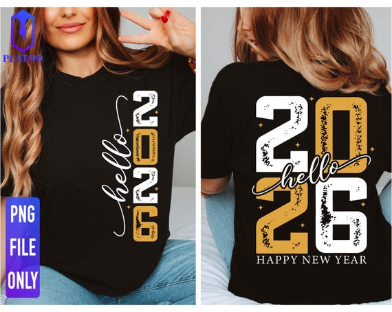 Hello 2026 New Year PNG, T-Shirt Design (Digital Download)