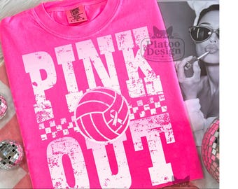 Pink Out Volleyball PNG, Breast Cancer Awareness, Game Day Shirt Design, October Sports Sublimation (Digital Download)