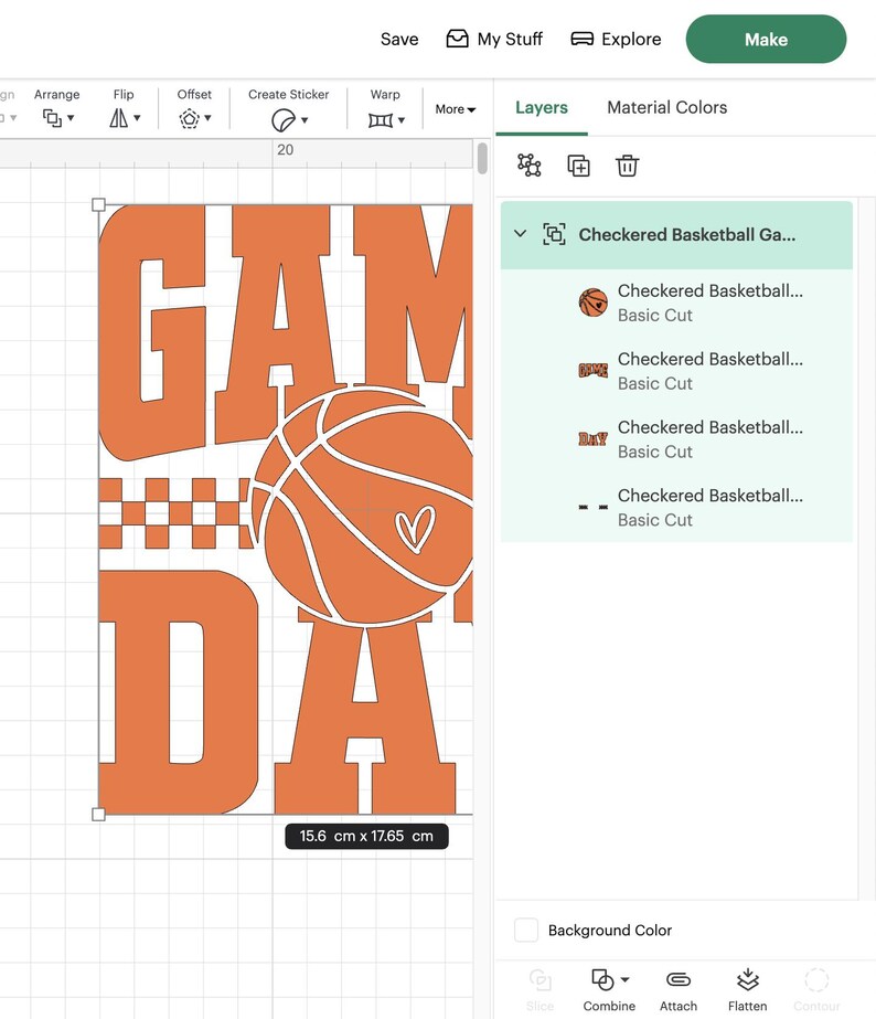 Puede incluir: Un dise&ntilde;o gr&aacute;fico naranja con las palabras "GAME DAY" y una pelota de baloncesto con un coraz&oacute;n. El dise&ntilde;o mide 15,6 cm x 17,65 cm. La imagen es un dise&ntilde;o digital, probablemente para una pegatina o impresi&oacute;n.