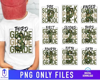 Pacote de imagens PNG camufladas para volta às aulas, design para sublimação (download digital)