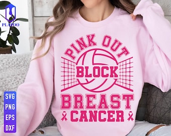 Pink Out Volleyball, Fight Breast Cancer Ribbon SVG (Digital Download)