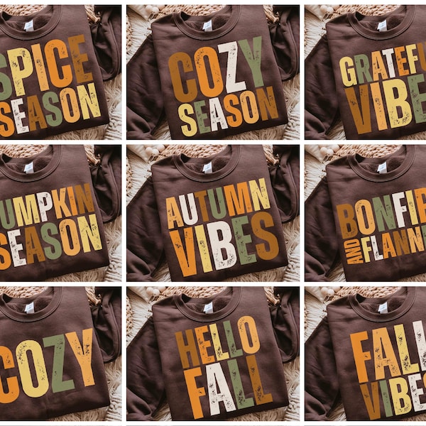 Retro Fall Vibes png-bundel, gezellig seizoen (digitale download)