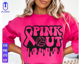 Pink Out Volleyball SVG, Fight Cancer Ribbon, Breast Cancer Awareness (Digital Download)
