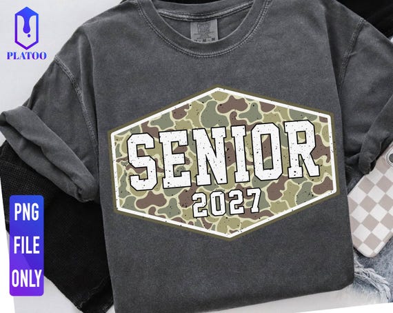 Camo Senior 2027 PNG, Graduation Camouflage Sublimation Design (Digital Download)