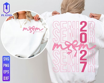 Koszulka „Coquette Bow Senior Mama 2027” SVG PNG, projekt koszulki dla mamy z klasy 2027 (pobranie cyfrowe)