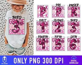 Pink Camo Back to School Grade PNG Bundle (Digital Download)
