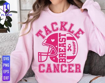 Tackle Breast Cancer Football Svg, Sensibilisation au ruban rose (téléchargement numérique)