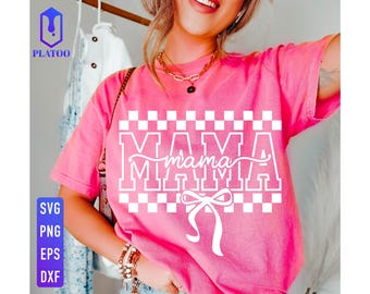 Mama Checkered Bow SVG, Retro Coquette PNG, Mother's Day Sublimation (Digital Download)