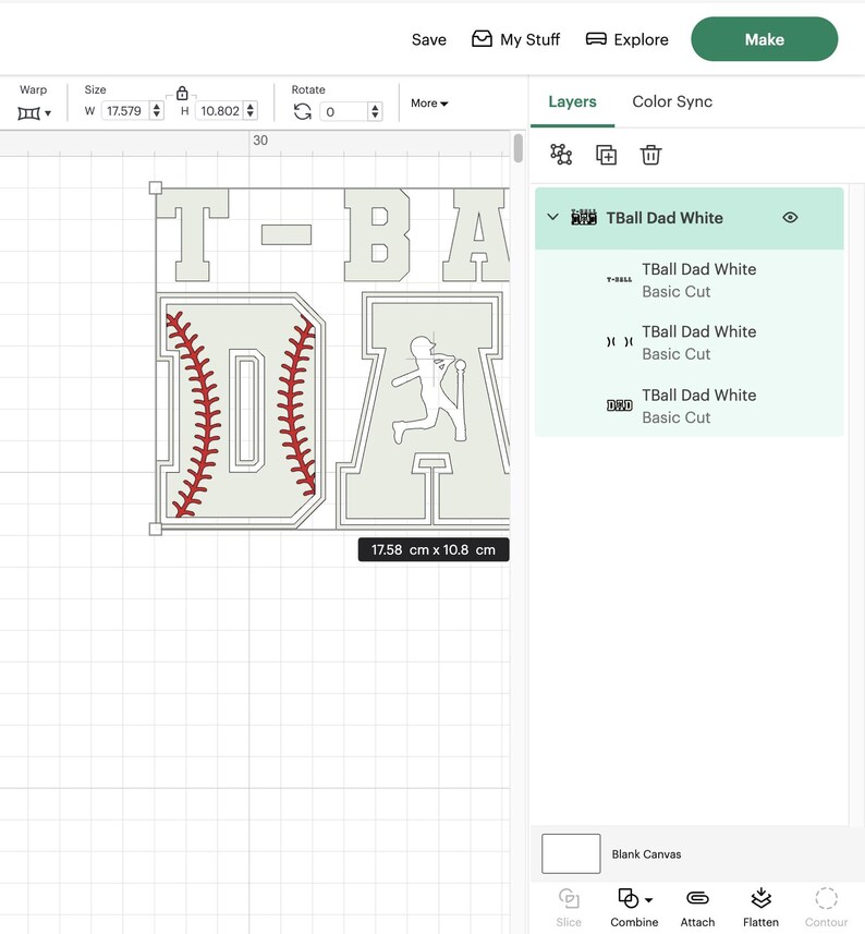Puede incluir: Un dise&ntilde;o digital para un proyecto de manualidades con tem&aacute;tica de b&eacute;isbol. El dise&ntilde;o presenta el texto "T-BALL DAD" con una pelota de b&eacute;isbol y una silueta de jugador de b&eacute;isbol. El dise&ntilde;o mide 17,58 cm x 10,8 cm.