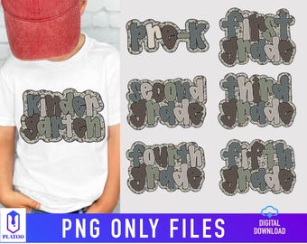 Pacote de imagens PNG com tema camuflado para volta às aulas, por nível escolar (download digital)