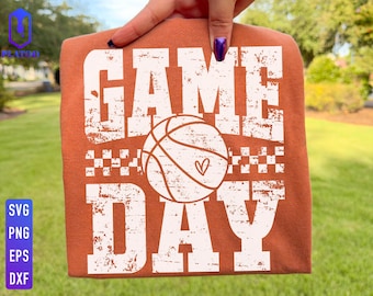 Retro Basketball Game Day SVG PNG, Distressed Design (Digital Download)