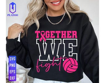 SVG per la sensibilizzazione sul cancro al seno nella pallavolo, insieme combattiamo, design del nastro (download digitale)