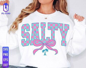 Salty Summer Coquette Design, Beach Bow, Retro SVG PNG (Digital Download)