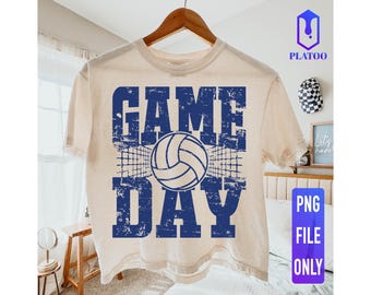 Retro Volleyball Game Day PNG, Distressed Design (Digital Download)