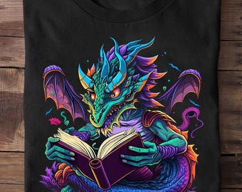 Maglietta con drago che legge il libro - Maglietta con drago giapponese, maglietta giapponese, regalo con drago, maglietta con drago cinese