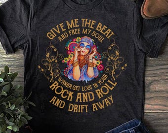 Give Me The Beat And Free My Soul Guitar Hippie Hippie T Shirt- Funny Hippie Shirt, Hippie Gifts, Hippie T-shirt, Gift for Hippie