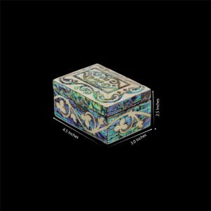 Erstaunliche Schmuckschatulle aus Buchenholz bedeckt mit blauem Paua und weißem Perlmutt orientalischem Design