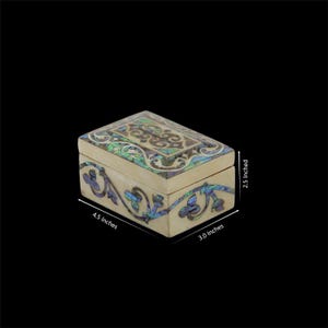 Erstaunliche Schmuckschatulle aus Buchenholz bedeckt mit blauem Paua und weißem Perlmutt orientalischem Design