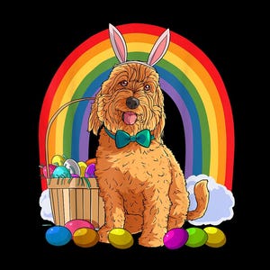 Goldendoodle Easter Bunny PNG | Cute Dog with Bunny Ears | Easter Dog Clipart for Spring Crafts & Sublimation Design