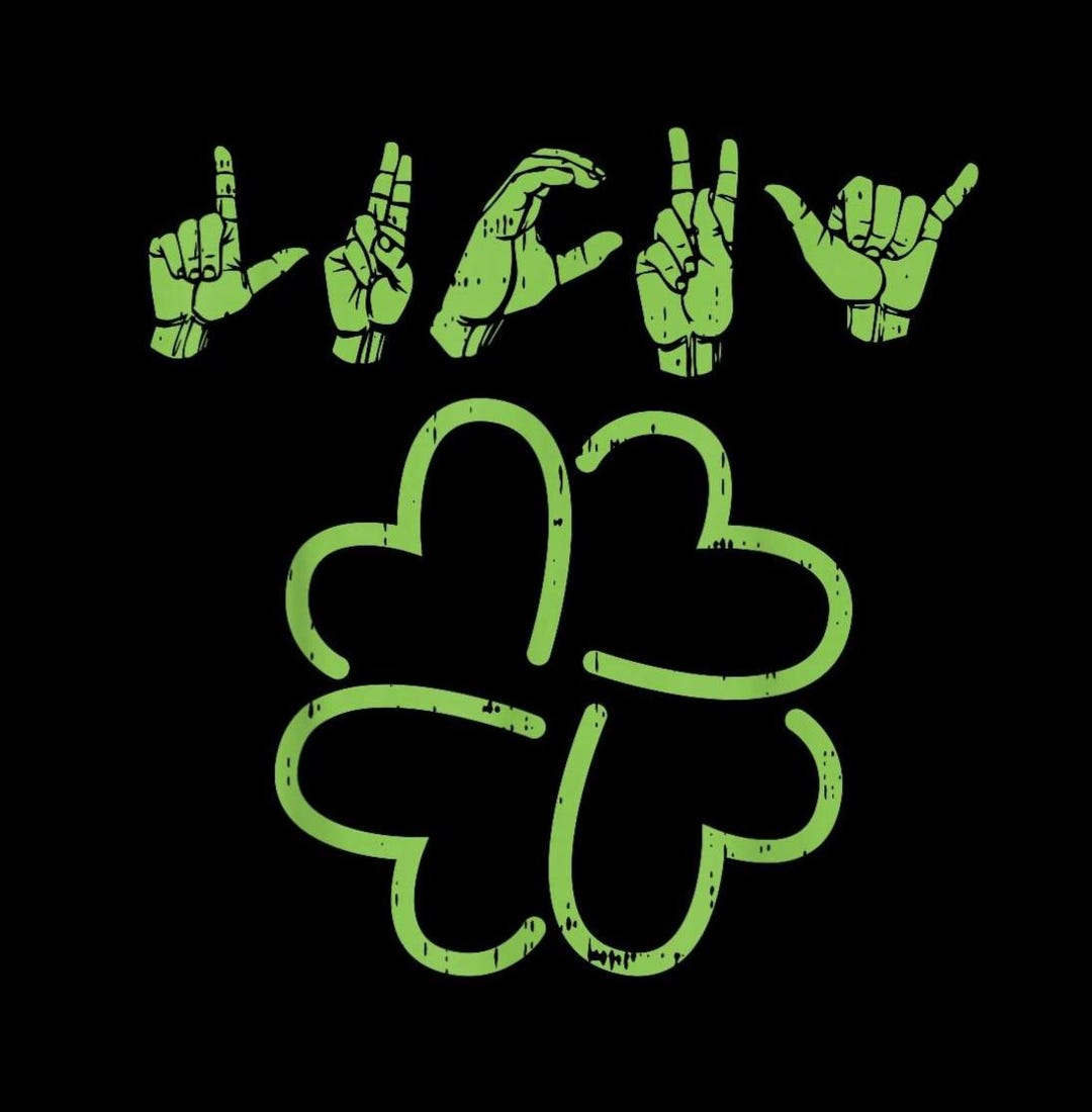 ASL Lucky Shamrock Sign, St Patricks Day, Deaf Gift, PNG Transparent ...