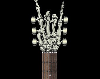Skeleton Playing Guitar PNG, Rock and Roll T Shirt Graphic, Spooky Musician Clipart, Halloween Punk Rock PNG Download