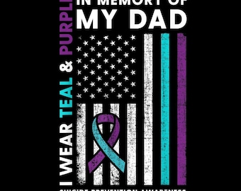 Teal Purple Ribbon PNG, Suicide Prevention Awareness, In Memory of Dad, Mental Health Awareness Digital Download