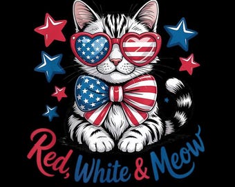 Red White and Meow Cat PNG, 4th of July Patriotic Design, Transparent Background