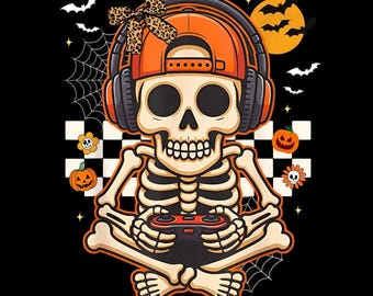 Skeleton Gamer PNG, Video Games, Halloween Gaming, Spooky Season, Funny Gamer Gift, Skeleton Shirt, Gaming Lover