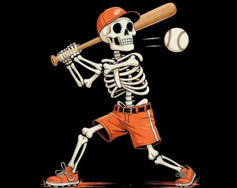 Skeleton Baseball Halloween PNG, Funny Spooky Baseball Player Sublimation, Home Run Digital Art, Halloween Sport T-shirt Design