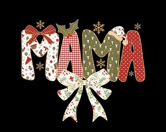 christmas mama png, Festive Holiday Mom Design, Cute Gingerbread & Bow Art, Christmas Mom Shirt Theme, PNG with transparent background