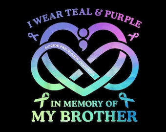 Teal Purple Ribbon PNG, Suicide Prevention Awareness, In Memory of Brother, Mental Health Awareness Digital Download