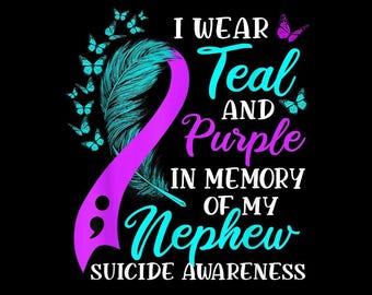 Teal Purple Ribbon PNG, Suicide Prevention Awareness, In Memory of Nephew, Mental Health Awareness Digital Download