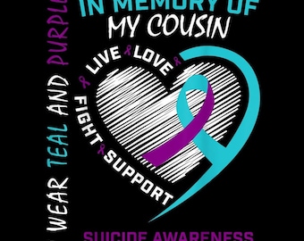 Teal Purple Ribbon PNG, Suicide Prevention Awareness, In Memory of Cousin, Mental Health Awareness Digital Download