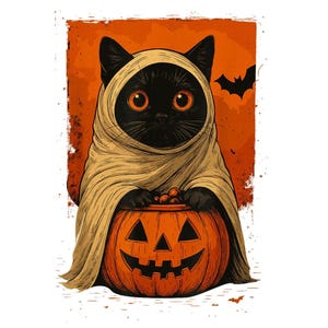 Halloween Cats Ghosts PNG, Cute Spooky Cat Shirt Digital Art, Witch Hat Pumpkin Sublimation File, Funny Ghost Cat Lover Gift, Halloween