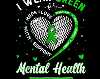 Peace Love Hope, Mental Health Awareness PNG, Green Ribbon Design, Mental Health Matters, Inspirational Gift, Digital Download