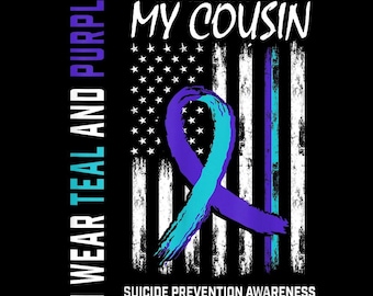 Teal Purple Ribbon PNG, Suicide Prevention Awareness, In Memory of Cousin, Mental Health Awareness Digital Download