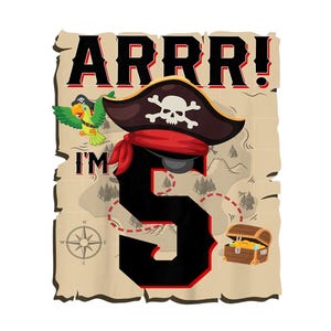 ¡Arr, tengo 5 años, pirata! PNG, camiseta de fiesta pirata de 5.º cumpleaños, linda calavera pirata de sublimación, descarga digital para niños.