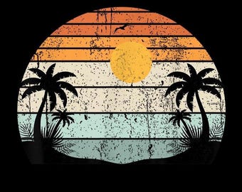 Soleil, ambiance estivale, palmiers PNG, conception de chemise de plage tropicale rétro, cadeau d'amant d'été, fond transparent