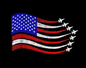 Bandera de EE. UU. con aviones de combate PNG, sublimación patriótica del 4 de julio, descarga digital de la Fuerza Aérea en rojo, blanco y azul, arte de celebración del Día de la Independencia