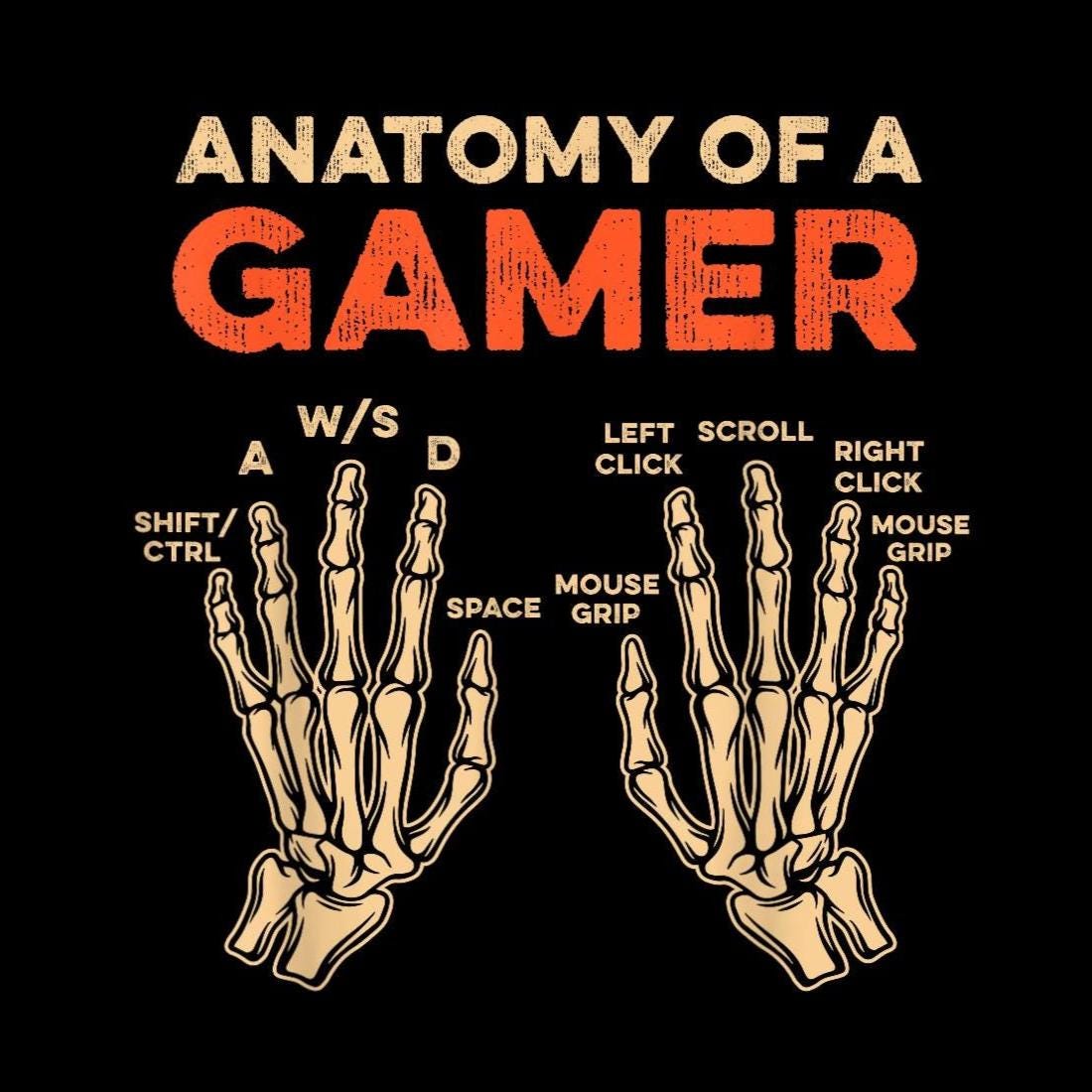 Anatomy of A Gamer PNG, Funny Skeleton Hand, PC Gaming Sublimation, W-A ...