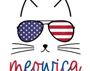 Meowica Cat PNG, 4th of July American Flag, Funny Patriotic Cat Lover Gift, Sublimation Design, Digital Download