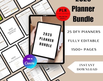 2025 Plr Digital Planner Bundle, Done for You Digital Product, Faceless Digital Marketing, Plr Journal, Canva Template, Master Resell Rights