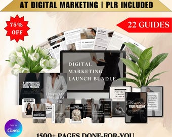 22 guías de marketing digital, marketing sin rostro, productos digitales Plr Mrr, libro electrónico Plr, plantilla Canva, derechos de reventa maestra, derechos de reventa