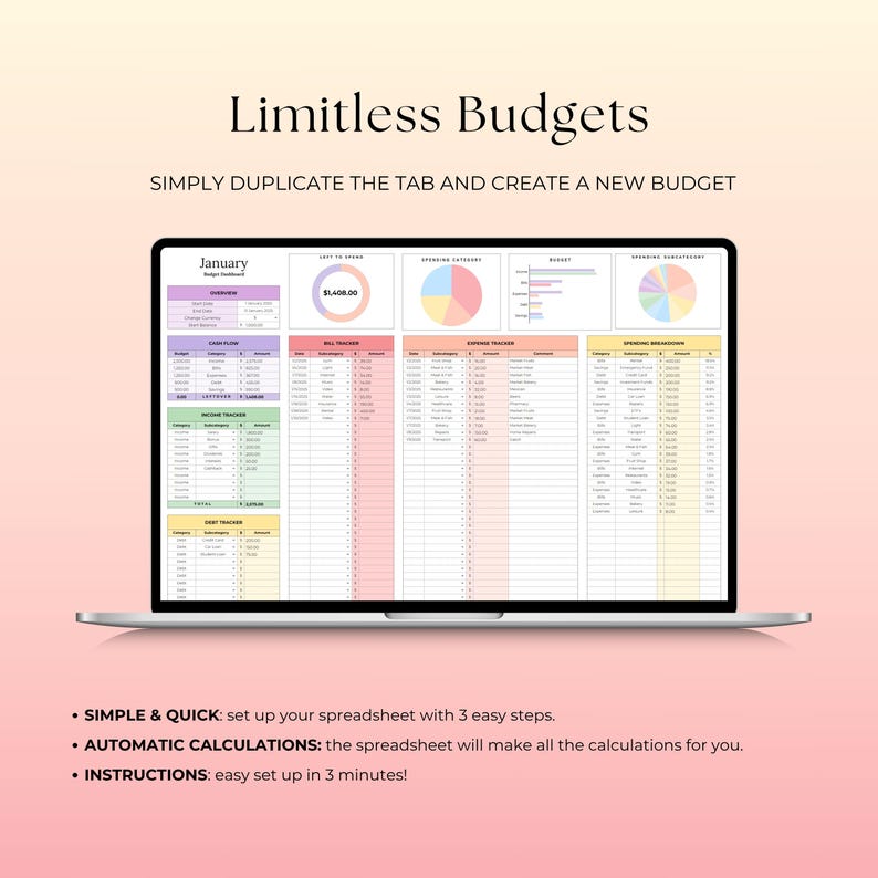 simple monthly budget spreadsheet, home budget planner, expense planner, excel planner, budget tracker, easy budget template google sheets image 7