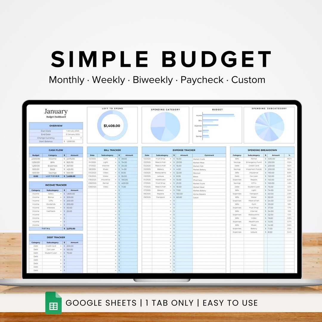 Monthly Budget Spreadsheet, Simple Home Budget Planner, Balance Sheet ...
