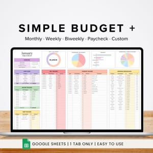 Monatsbudget, beste Monatsbudget-Tabelle, einfacher Ausgaben-Tracker in Google Sheets, Budgetordner, vierzehntägiges Budget, einfache Schulden in Excel