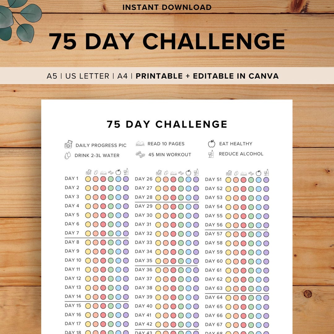 75 Soft Challenge, 75 Day Printable, Habit Tracker, Fitness Planner ...