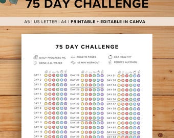 75 soft challenge, 75 day printable, habit tracker, fitness planner, canva editable challenge, wellness journal, exercise, template