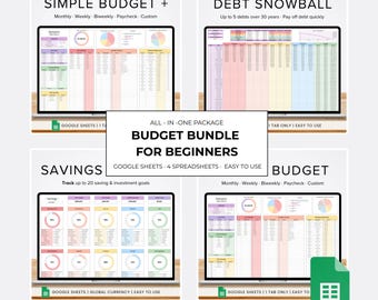 budget spreadsheet, simple budget excel, bill tracker, debt snowball tracker, monthly budget, savings tracker, google sheets budget bundle